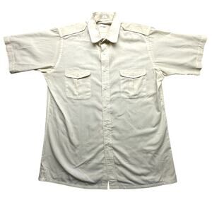 Vintage Christian Dior Short Sleeve Button Up Shirt Mens Large Yellow Pockets